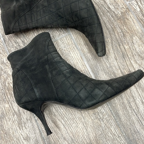 Delman Black Suede Heeled Booties Size 7.5 - Picture 2 of 5